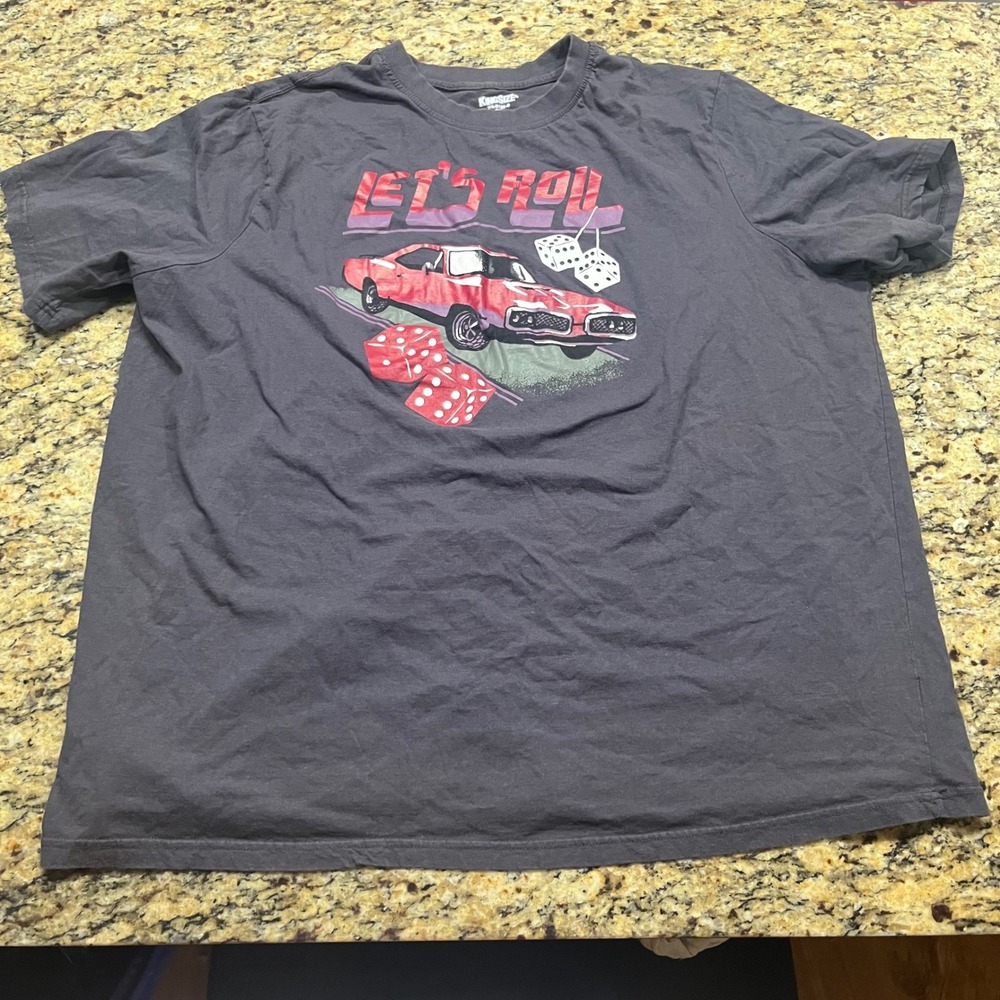 KingSize Mens 3XL Big Lets Roll Muscle Car Graphic Tee Charcoal Gray T-Shirt